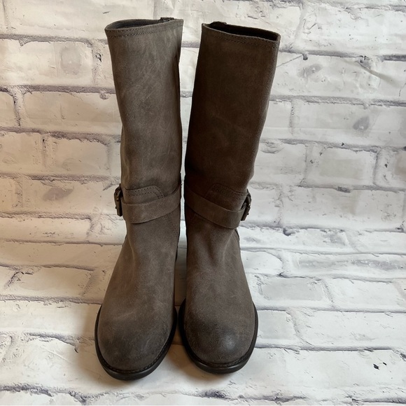 J. Crew Ryder grey suede mid calf pull on buckle boot size 7.5 - Picture 3 of 13